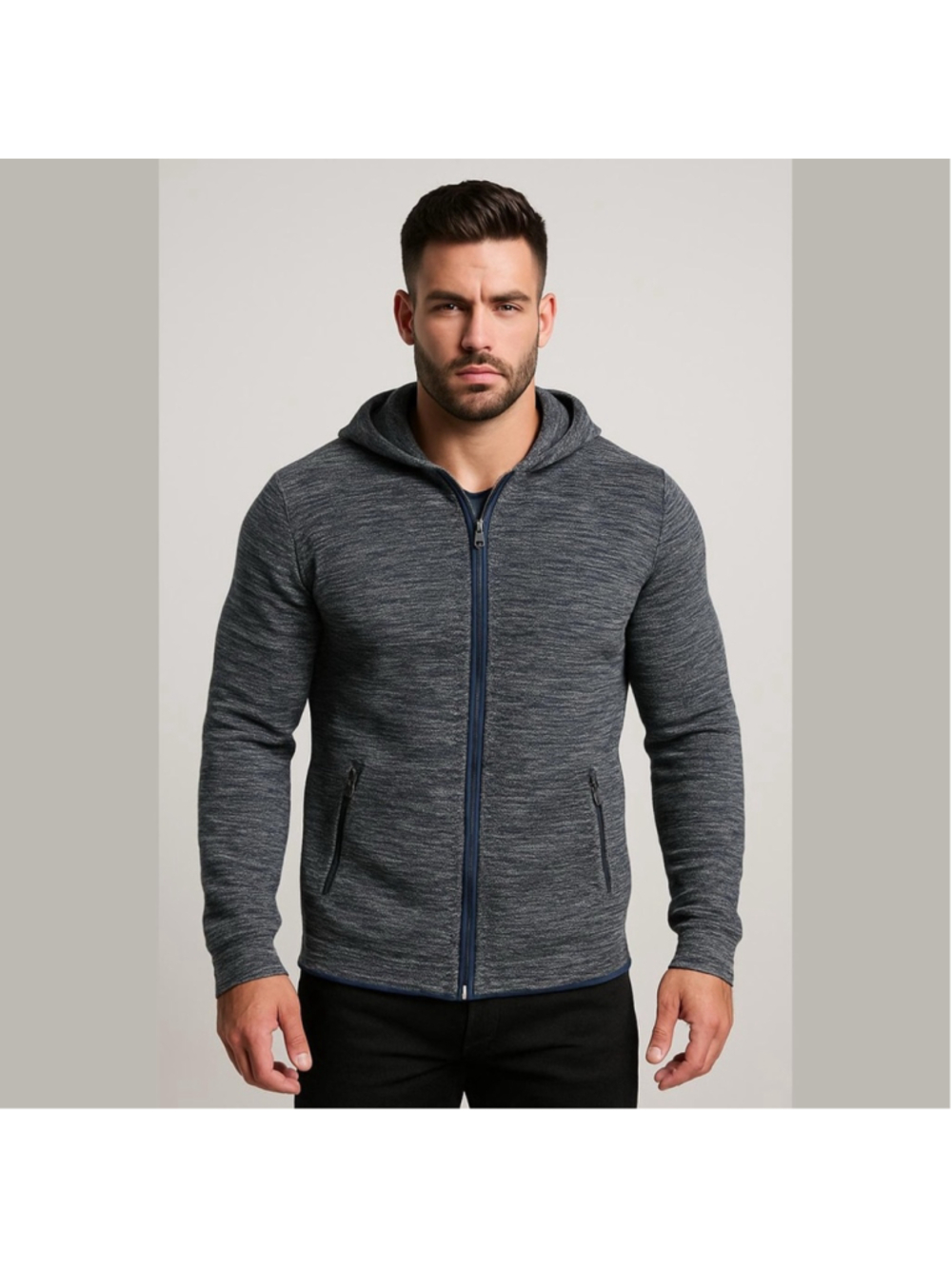 Phil Petter Full Zip Hooded Melange Cotton and Linen Sweater Size L